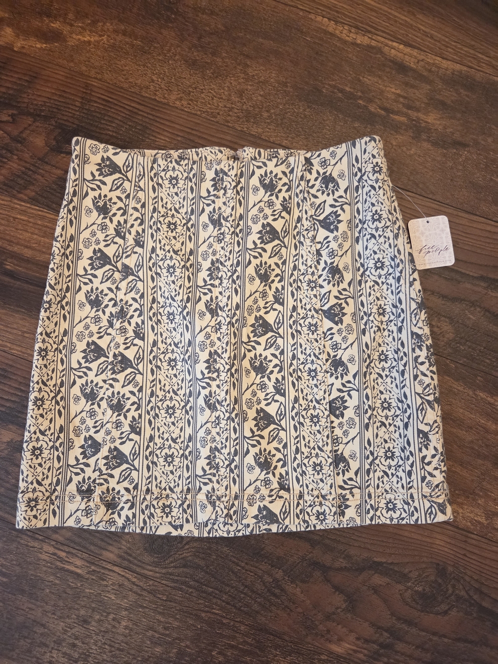 Free People Navy and Cream Floral Stripe Mini Skirt
